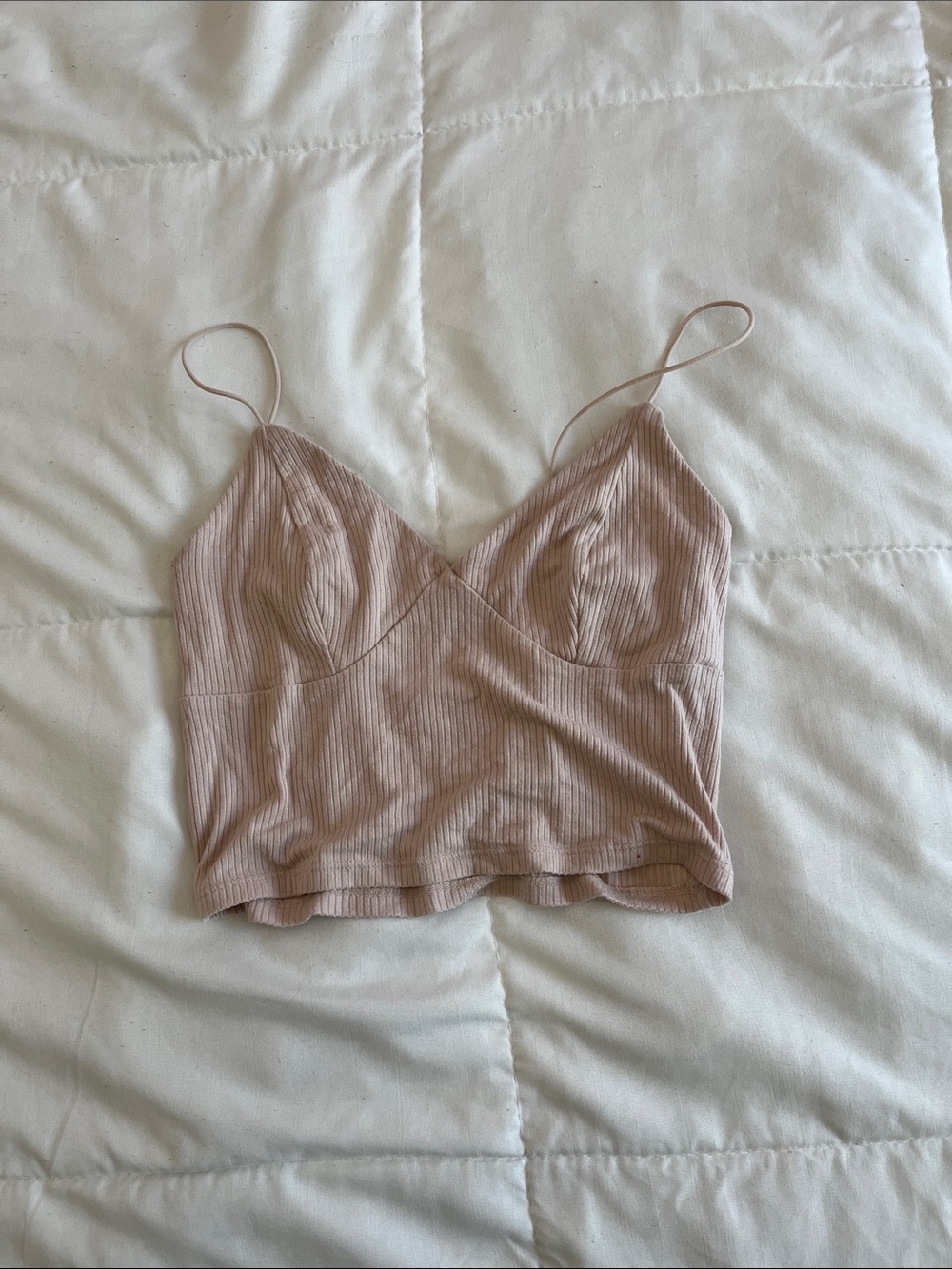 Garage Ribbed Cropped Bandeau Bralette in Light Blush